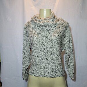 Y2K Beige Black & Gold Cowl Neck Cropped Slouchy Chunky Knit Metallic Sweater